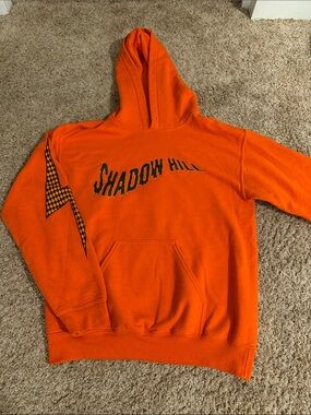 Shadow Hill Bright Orange Pullover Hoodie with Checker Sleeve Accent